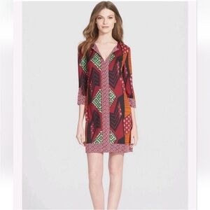 Diane Von Furstenberg DVF geometric Printed V-Neck Shift Tunic silk Dress 10